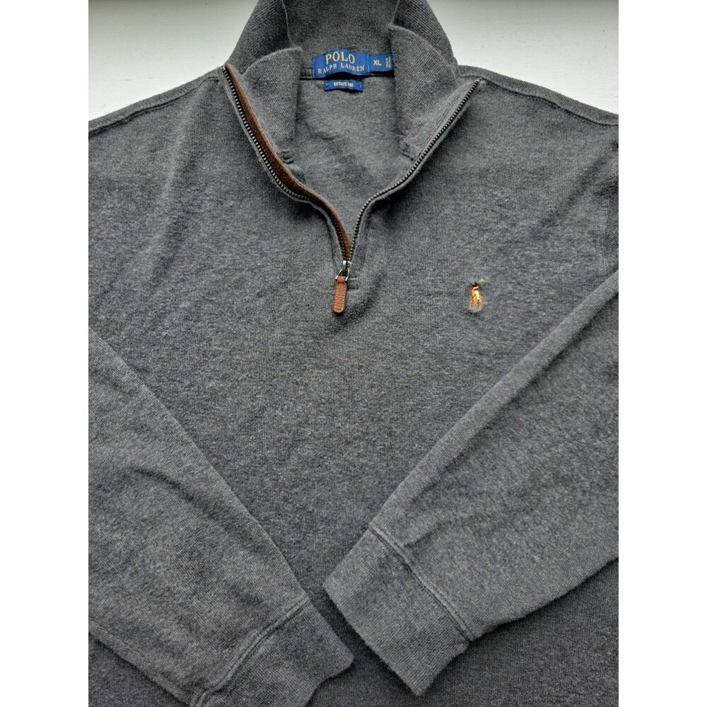 Polo Ralph Lauren Estate Rib 1/4 Zip Sweater Mens Size XL Dark Gray 100% Cotton